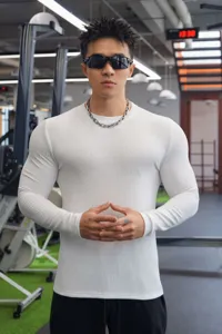 Herren weisser strukturierter langarm Thermo Pullover schmale Passform Herbst Top.