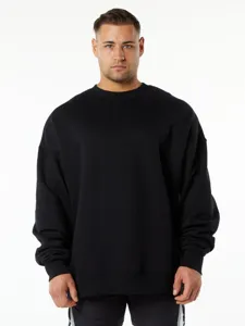 Men's Oversized Heavyweight Fleece Crewneck Sweatshirt Solid Color Casual Long Sleeve Pullover Winter Thermal Top