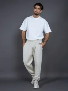 Men's loose fit casual fleece sweatpants for autumn and winter daily wear comfort streetwear.