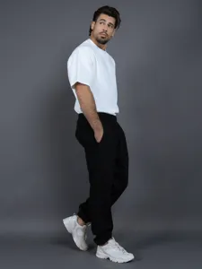 Mens loose casual sweatpants autumn winter fleece lined black sport trousers activewear