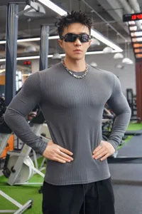 Herren Slim Rippstrick Langarm Pullover Sportswear Freizeit Herbst Winter Basic Top