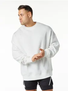 Men heavyweight fleece pullover crewneck sweatshirt solid casual long sleeve top