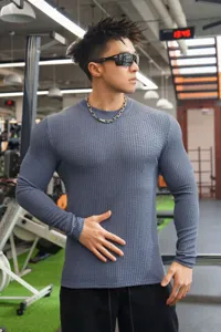 Herren langarm strukturierte schmale Passform Fitness Pullover sportliches Oberteil Basis