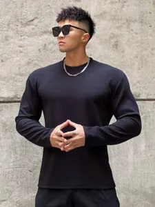 Herren Herbst Langarm Strickpullover Slim Fit Freizeit schwarzes Basic Pullover Oberteil.