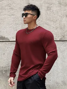Herren Freizeit Waffelstrick Langarm Pullover Slim Fit Einfarbig Herbst Winter Baselayer