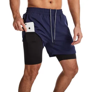 Pantalón corto de running 2 en 1 para hombre con forro de compresión y bolsillo móvil.