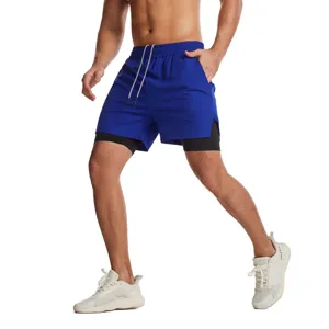 Pantalón corto deportivo 2 en 1 de hombre secado rápido con forro para running y gimnasio.