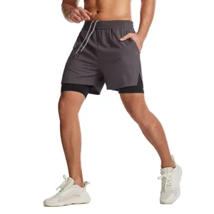 Pantalón corto de running 2 en 1 para hombre con forro de secado rápido, ropa deportiva.