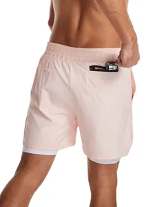 Pantalones cortos de running 2 en 1 para hombre deportivos secado rápido con bolsillo cremallera