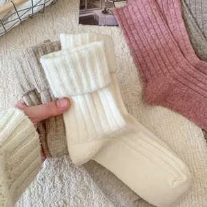 Dicke warme Damen Socken Herbst Winter einfarbig gerippt slouchy lang Strick Strümpfe Stile