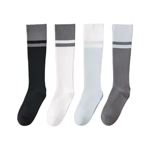 Gerippte Kniestuempfe Sport Socken Damen, Yoga Pilates Kompression Stutzen Set.