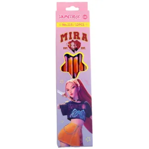 Joli ensemble de crayons en bois dessin animé 12pcs HB boîte papeterie école enfants élèves