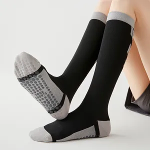Professionelle Damen Yoga Sport rutschfeste lange Socken schwarz grau Fitness Kompressionsstrümpfe