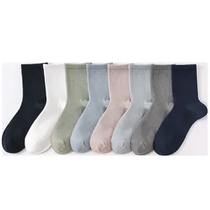 Chaussettes Mi-Chaussettes en Mélange de Coton Respirant pour Hommes Couleur Unie Côte Décontractées Anti-Odeur Style Minimaliste