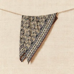 Vintage thistle pattern silk wool square scarf detail, showing elegant classic border design.