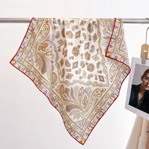 Silk wool square scarf for women autumn winter 65cm classic paisley neckerchief elegant
