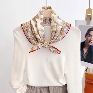 Silk wool square scarf for women autumn winter 65cm elegant neckerchief paisley pattern fashion