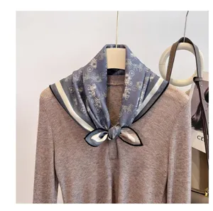 Silk wool square scarf for women horse carriage print stylish neckerchief accessory.