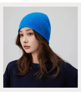 Femme mélange laine bonnet tricot décontracté uni hiver chapeau élégant chaud quotidien