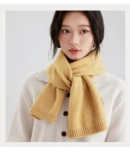 Women autumn winter warm knitted scarf simple versatile yellow neck protection cold-proof