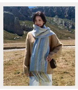 Korean fashion winter warm knitted scarf for women, elegant striped neck protection wrap.
