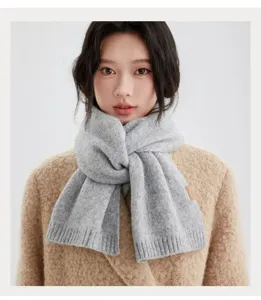 Grey knitted scarf for women, warm winter neck warmer, stylish Korean style daily commuter item.