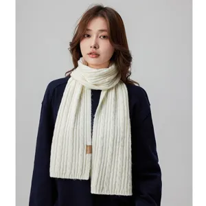 Damen Winter Warm Wollmischung Schal Casual Einfarbig Zopfstrick Nackenschwärmer Weich Mode Langer Schal Wrap