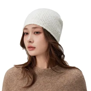 Femme melange laine bonnet tricot hiver chaud couleur unie decontracte casual chapeau