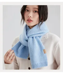 Women light blue knit scarf warm cozy winter neck warmer minimalist daily commute style
