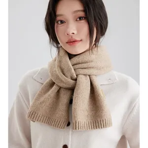 Women Winter Warm Knit Scarf Solid Color Wool Blend Long Scarves Minimalist Fashion Commuting Neck Protection Wrap