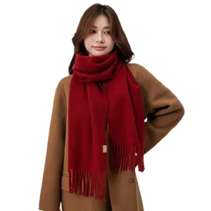 Herbst Winter warme weiche Quasten Schal Damen Mode elegante Freizeit einfarbig Daily Wear