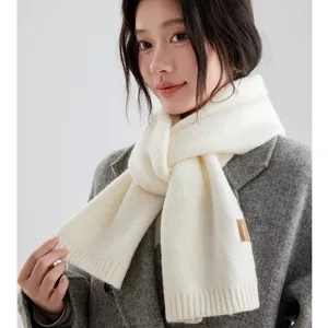 Winter warm knit scarf for women, thick soft cozy neck warmer, elegant minimalist commuter wear.