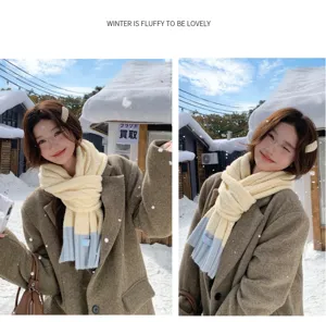 Cozy winter colorblock knit scarf for women, soft warm stylish thick tassel winter neck warmer.
