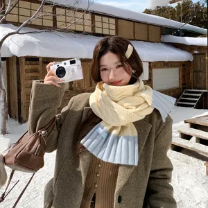 Women winter knitted scarf retro cable knit warm thick cozy neck warmer yellow blue stylish