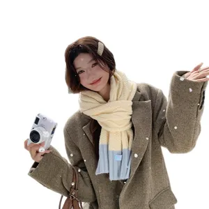 Korean style retro knitted winter scarf, thick warm cable knit neckerchief for women.