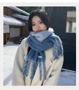 Elegant warm wool blend scarf for women, winter autumn fashion fringe shawl and cozy neck wrap.