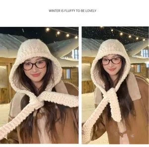 Morbida sciarpa con cappuccio in maglia spessa, caldo cappello invernale per neve.