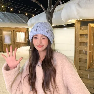 Korean winter warm knitted hat for women, stylish woolen cap for windproof and cold weather.