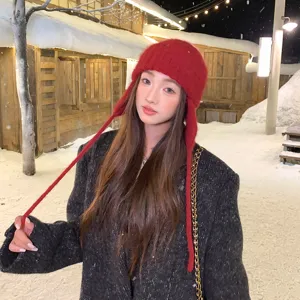Gorro de invierno de punto estilo coreano con orejeras, cálido y resistente al viento mujer.