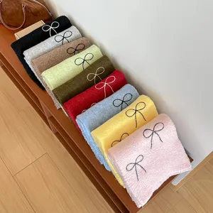 Women autumn winter knitted scarf cute bow embroidery warm cozy fashion casual daily shawl