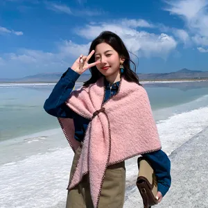 Women knit shawl cape winter warm thick fashion poncho scarf outdoor travel wear