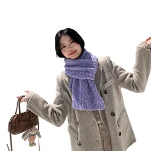 Koreanischer Stil lila geflochtener Winterschal, dicker warmer Wollmischung Halstuch Damen.