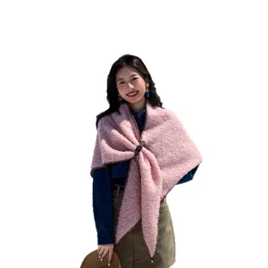 Women winter thick warm pink knit shawl cape scarf stylish outdoor fashion clothing item
