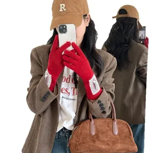 Koreanische stilvolle Spitzen-Strickhandschuhe für Damen Luxus Herbst Winter warme Accessoires