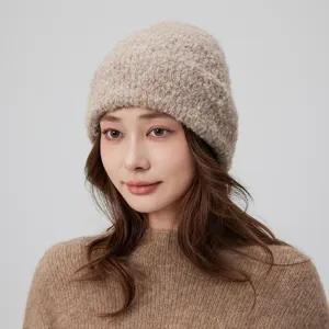 Minimalistische effen wolmix gebreide muts, warme elastische wintermuts voor dames en heren