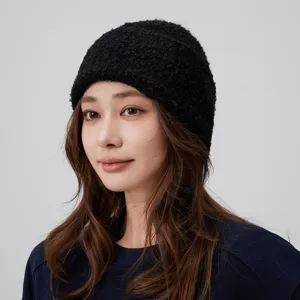 Stijlvolle minimalistische effen wolmix gebreide muts voor dames, warme wintermuts.