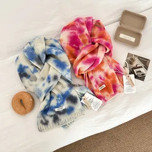 Korean style women fashion 100% wool tie-dye knit scarf cozy winter warm neck warmer
