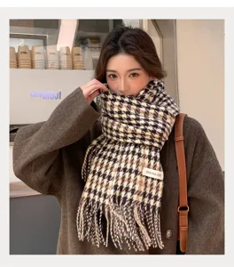 Cozy winter houndstooth tassel scarf women warm casual checkered neck wrap shawl new