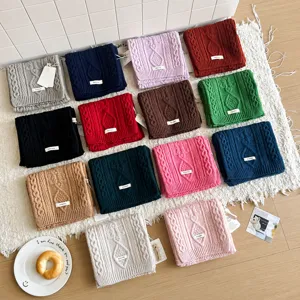 Women's Winter Warm Wool Scarf Soft Solid Color Twist Knit Scarves Casual Fashion Neck Protection Long Scarf