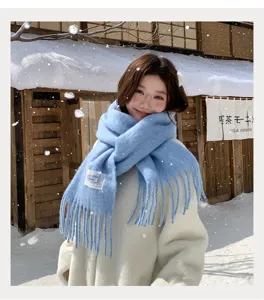Koreanischer einfarbiger Quastenschal für Damen, warmer Winter-Plüschschal für Reisen und Alltag.
